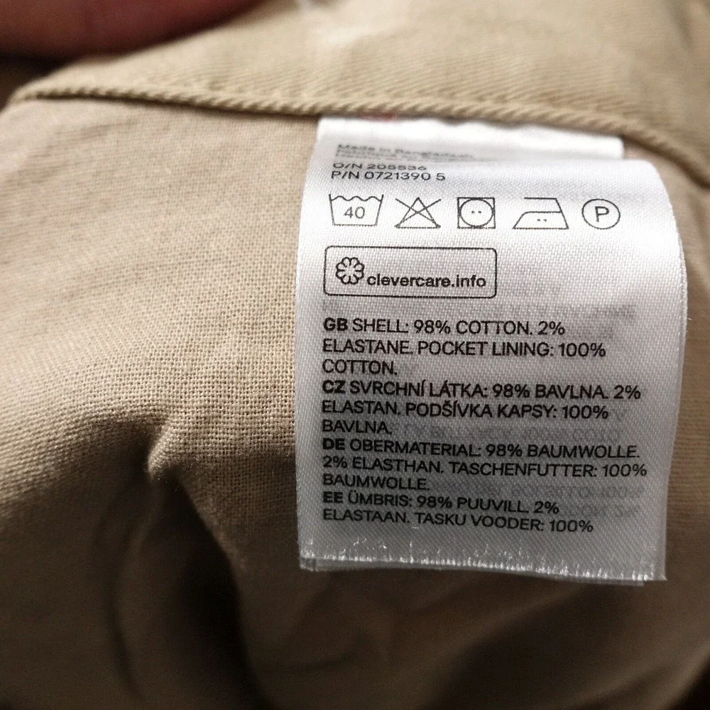 H&M SLIM FIT BEIGE KHAKI COTTON BLEND CHINO PANTS MENS SIZE 38‎ EUC